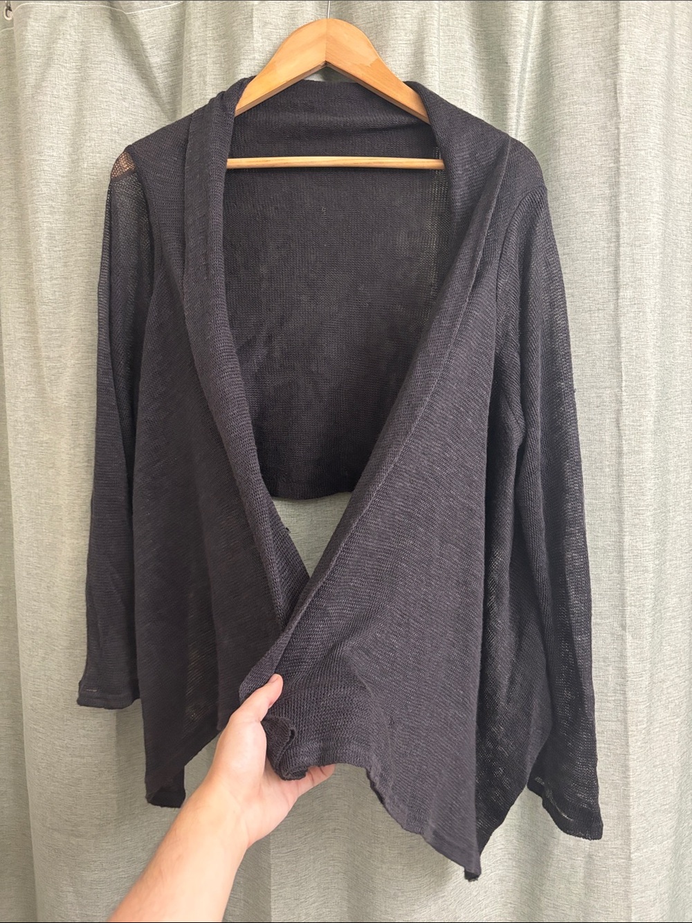 Babette 100% Linen Neutral Brown Knit Open Front Drape Cardigan Size Large